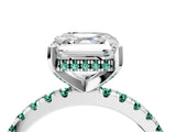 White gold Asscher Cut Diamond Solitaire Ring with Round with Green Sapphire side stone Pavé Band and Four-Prong Setting_28
