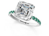 White gold Asscher Cut Diamond Solitaire Ring with Round with Green Sapphire side stone Pavé Band and Prong Setting_1