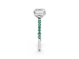 White gold Asscher Cut Diamond Solitaire Ring with Round with Green Sapphire side stone Pavé Band and Prong Setting_2