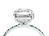 White gold Asscher Cut Diamond Solitaire Ring with Round with Green Sapphire side stone Pavé Band and Prong Setting_4