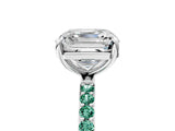 White gold Asscher Cut Diamond Solitaire Ring with Round with Green Sapphire side stone Pavé Band and Prong Setting_5