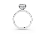 White gold Asscher Cut Diamond Solitaire Ring with Round with Moissanite side stone Pavé Band and Four-Prong Setting_15