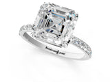 White gold Asscher Cut Diamond Solitaire Ring with Round with Moissanite side stone Pavé Band and Prong Setting_13