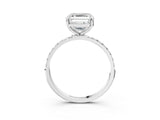White gold Asscher Cut Diamond Solitaire Ring with Round with Moissanite side stone Pavé Band and Prong Setting_15