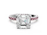 White gold Asscher Cut Diamond Solitaire Ring with Round with Morganite side stone Pavé Band and Four-Prong Setting_12