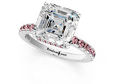 White gold Asscher Cut Diamond Solitaire Ring with Round with Morganite side stone Pavé Band and Four-Prong Setting_13