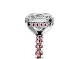 White gold Asscher Cut Diamond Solitaire Ring with Round with Morganite side stone Pavé Band and Four-Prong Setting_17
