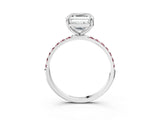 White gold Asscher Cut Diamond Solitaire Ring with Round with Morganite side stone Pavé Band and Prong Setting_15