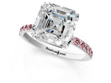 White gold Asscher Cut Diamond Solitaire Ring with Round with Morganite side stone Pavé Band and Prong Setting_1