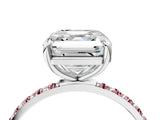 White gold Asscher Cut Diamond Solitaire Ring with Round with Morganite side stone Pavé Band and Prong Setting_4