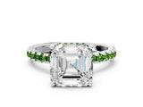 White gold Asscher Cut Diamond Solitaire Ring with Round with Peridot side stone Pavé Band and Four-Prong Setting_12