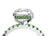 White gold Asscher Cut Diamond Solitaire Ring with Round with Peridot side stone Pavé Band and Four-Prong Setting_16