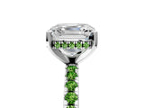 White gold Asscher Cut Diamond Solitaire Ring with Round with Peridot side stone Pavé Band and Four-Prong Setting_17