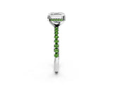 White gold Asscher Cut Diamond Solitaire Ring with Round with Peridot side stone Pavé Band and Four-Prong Setting_2