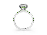 White gold Asscher Cut Diamond Solitaire Ring with Round with Peridot side stone Pavé Band and Four-Prong Setting_3