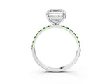 White gold Asscher Cut Diamond Solitaire Ring with Round with Peridot side stone Pavé Band and Prong Setting_13