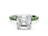 White gold Asscher Cut Diamond Solitaire Ring with Round with Peridot side stone Pavé Band and Prong Setting_18