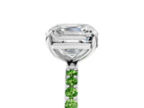 White gold Asscher Cut Diamond Solitaire Ring with Round with Peridot side stone Pavé Band and Prong Setting_23