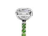 White gold Asscher Cut Diamond Solitaire Ring with Round with Peridot side stone Pavé Band and Prong Setting_27