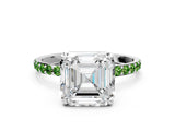 White gold Asscher Cut Diamond Solitaire Ring with Round with Peridot side stone Pavé Band and Prong Setting_30