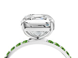 White gold Asscher Cut Diamond Solitaire Ring with Round with Peridot side stone Pavé Band and Prong Setting_34