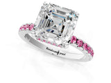 White gold Asscher Cut Diamond Solitaire Ring with Round with Pink Sapphire side stone Pavé Band and Four-Prong Setting_13