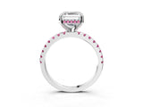 White gold Asscher Cut Diamond Solitaire Ring with Round with Pink Sapphire side stone Pavé Band and Four-Prong Setting_15