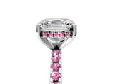 White gold Asscher Cut Diamond Solitaire Ring with Round with Pink Sapphire side stone Pavé Band and Four-Prong Setting_17