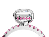 White gold Asscher Cut Diamond Solitaire Ring with Round with Pink Sapphire side stone Pavé Band and Four-Prong Setting_4