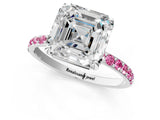 White gold Asscher Cut Diamond Solitaire Ring with Round with Pink Sapphire side stone Pavé Band and Prong Setting_13
