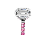 White gold Asscher Cut Diamond Solitaire Ring with Round with Pink Sapphire side stone Pavé Band and Prong Setting_17