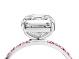 White gold Asscher Cut Diamond Solitaire Ring with Round with Pink Sapphire side stone Pavé Band and Prong Setting_40