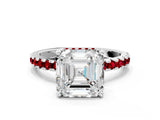 White gold Asscher Cut Diamond Solitaire Ring with Round with Ruby side stone Pavé Band and Four-Prong Setting_12