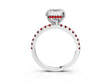 White gold Asscher Cut Diamond Solitaire Ring with Round with Ruby side stone Pavé Band and Four-Prong Setting_15