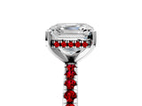White gold Asscher Cut Diamond Solitaire Ring with Round with Ruby side stone Pavé Band and Four-Prong Setting_17