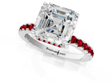 White gold Asscher Cut Diamond Solitaire Ring with Round with Ruby side stone Pavé Band and Four-Prong Setting_25