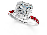 White gold Asscher Cut Diamond Solitaire Ring with Round with Ruby side stone Pavé Band and Prong Setting_25