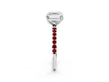 White gold Asscher Cut Diamond Solitaire Ring with Round with Ruby side stone Pavé Band and Prong Setting_26