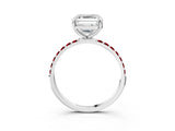 White gold Asscher Cut Diamond Solitaire Ring with Round with Ruby side stone Pavé Band and Prong Setting_27
