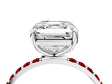 White gold Asscher Cut Diamond Solitaire Ring with Round with Ruby side stone Pavé Band and Prong Setting_28