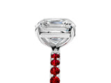 White gold Asscher Cut Diamond Solitaire Ring with Round with Ruby side stone Pavé Band and Prong Setting_41