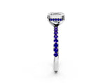 White gold Asscher Cut Diamond Solitaire Ring with Round with Tanzanite side stone Pavé Band and Four-Prong Setting_26
