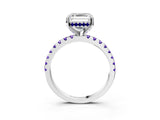 White gold Asscher Cut Diamond Solitaire Ring with Round with Tanzanite side stone Pavé Band and Four-Prong Setting_27