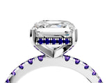 White gold Asscher Cut Diamond Solitaire Ring with Round with Tanzanite side stone Pavé Band and Four-Prong Setting_28