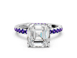 White gold Asscher Cut Diamond Solitaire Ring with Round with Tanzanite side stone Pavé Band and Four-Prong Setting_36