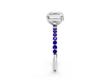 White gold Asscher Cut Diamond Solitaire Ring with Round with Tanzanite side stone Pavé Band and Prong Setting_14
