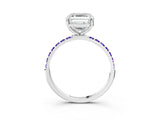 White gold Asscher Cut Diamond Solitaire Ring with Round with Tanzanite side stone Pavé Band and Prong Setting_15