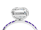 White gold Asscher Cut Diamond Solitaire Ring with Round with Tanzanite side stone Pavé Band and Prong Setting_16