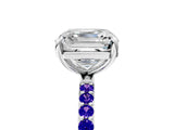 White gold Asscher Cut Diamond Solitaire Ring with Round with Tanzanite side stone Pavé Band and Prong Setting_17
