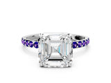 White gold Asscher Cut Diamond Solitaire Ring with Round with Tanzanite side stone Pavé Band and Prong Setting_36